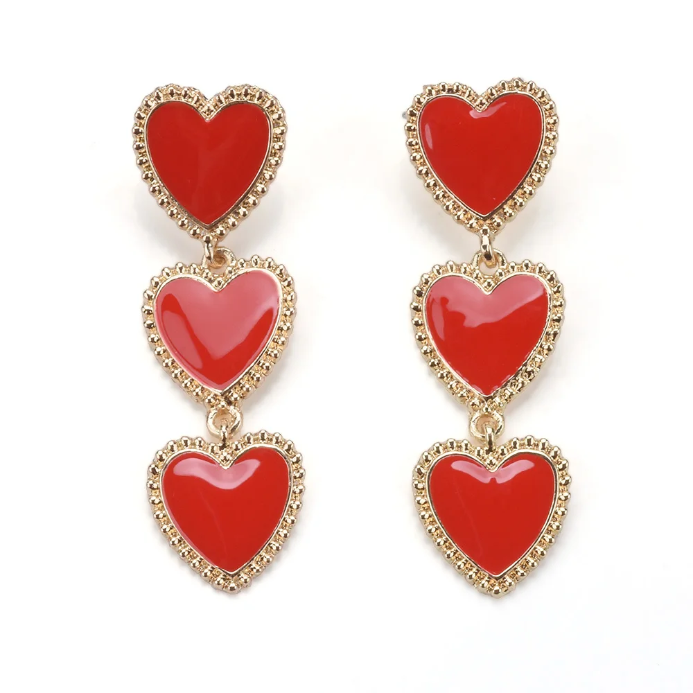 Pendientes de Metal con forma de corazón para mujer, aretes con forma de gota de aceite, esmalte, rojo, verde, blanco y negro, estilo étnico indio, novedad de 2024