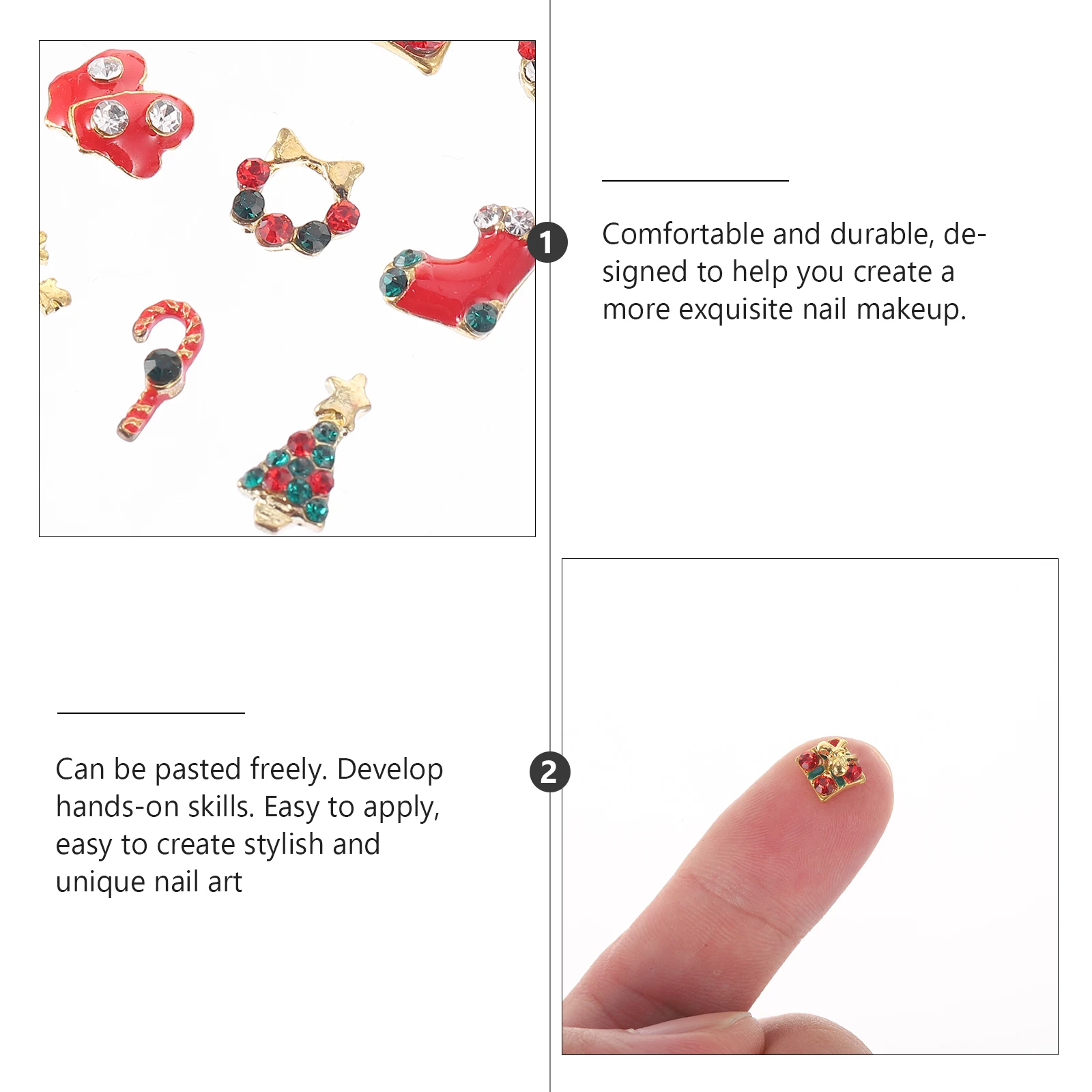 

12 шт., рождественские художественные украшения, маникюрные наклейки, праздничные нашивки для ногтей, украшения для ногтей со стразами для праздничной праздничной одежды