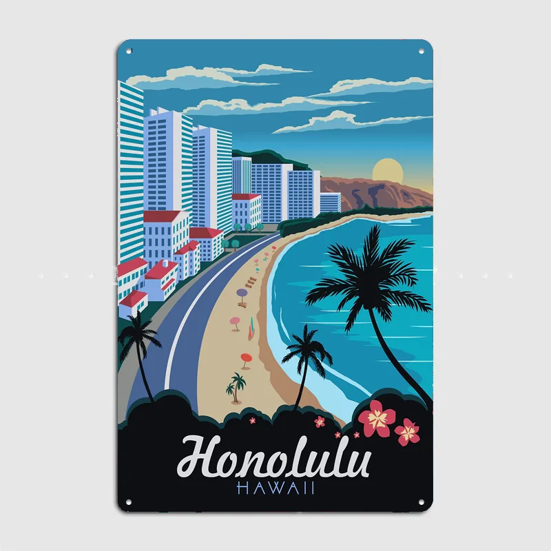 honolulu hawaii Travel Poster Metal Sign Bedroom Indoor Outdoor Home Decor Bar Custom Posters Wall Room Decorations
