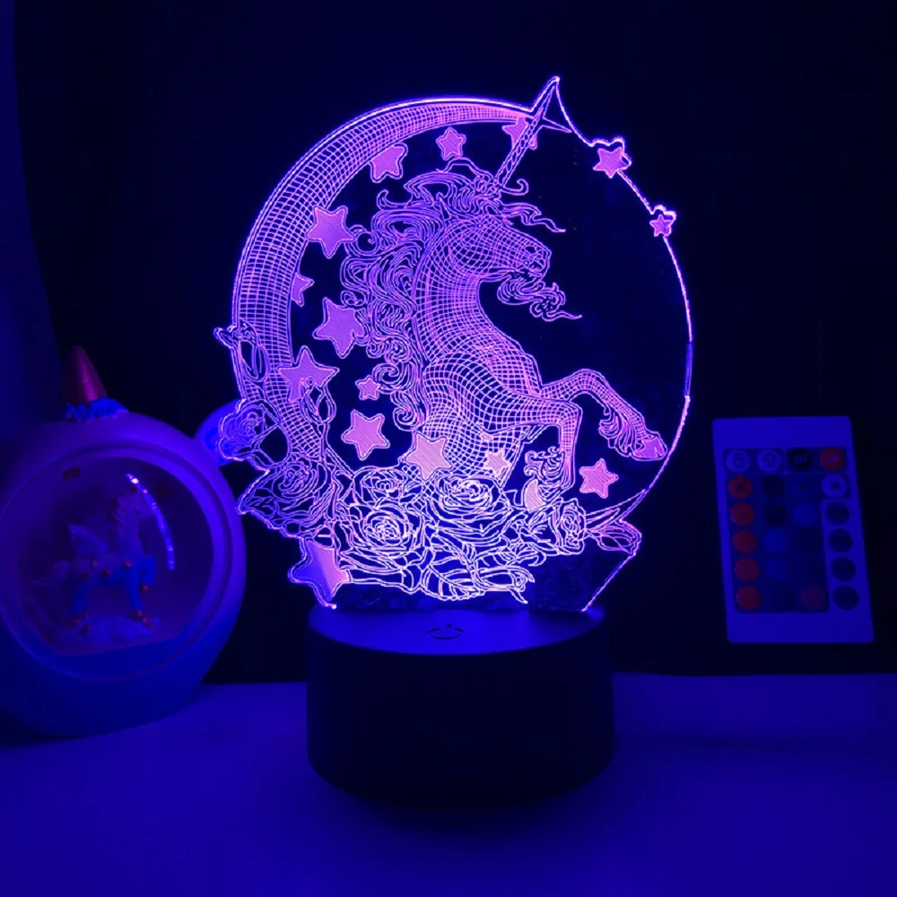 3D children night light, acrylic night light, 16 kinds of color changing LED bedside night light unicorn Christmas gift toy