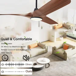 52 inch walnut ceiling fan, remote control with adjustable light, 3 fan blades reversible DC motor ceiling fan