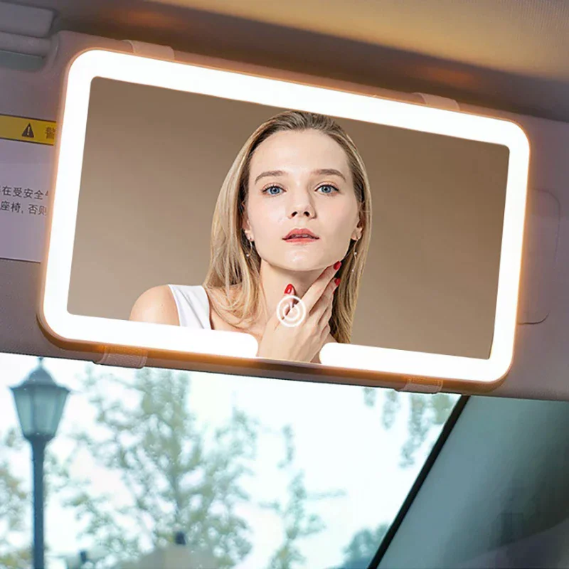 Led Makeup Mirror On Car Sun Visor Rechargeable Vanity Mirror Adjustable Brightness Vanity Mirror