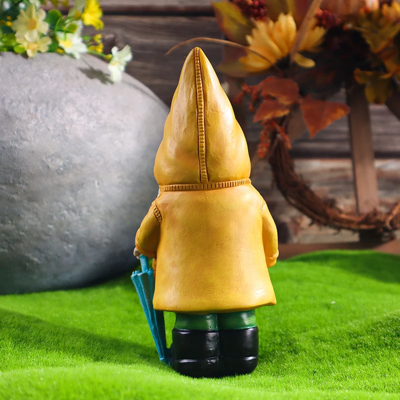 Garden Gnome Statue, Yellow Gnome with Umbrella, Outdoor Landscape Decoration, Garden, Courtyard, and Lawn Decor