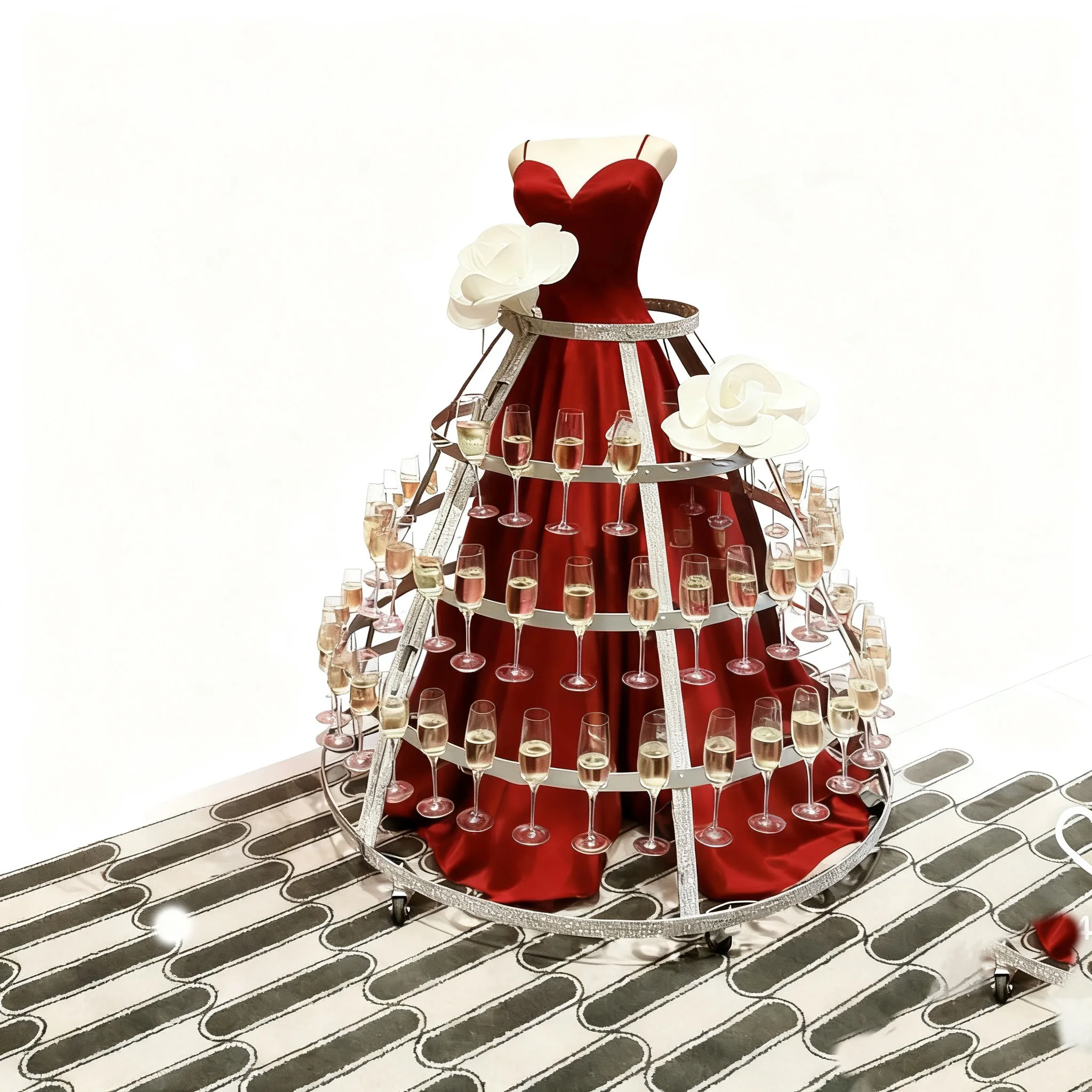 FSDKX Durable Metal for Champagne Cup Skirt for Nightclubs Stages Can Move Showgirl for VIP New Year's Eve Service New Design