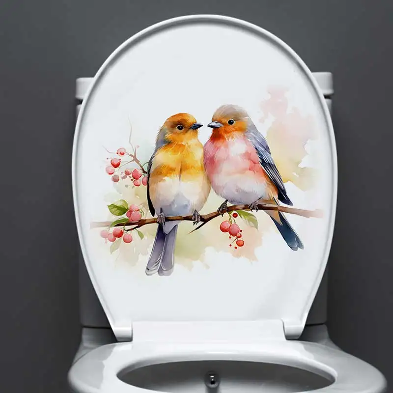 Two Romantic Watercolor Birds Wall Sticker Toilet Lid Stickers, Bedroom Entrance Living Room Porch Home Decora Decals S833
