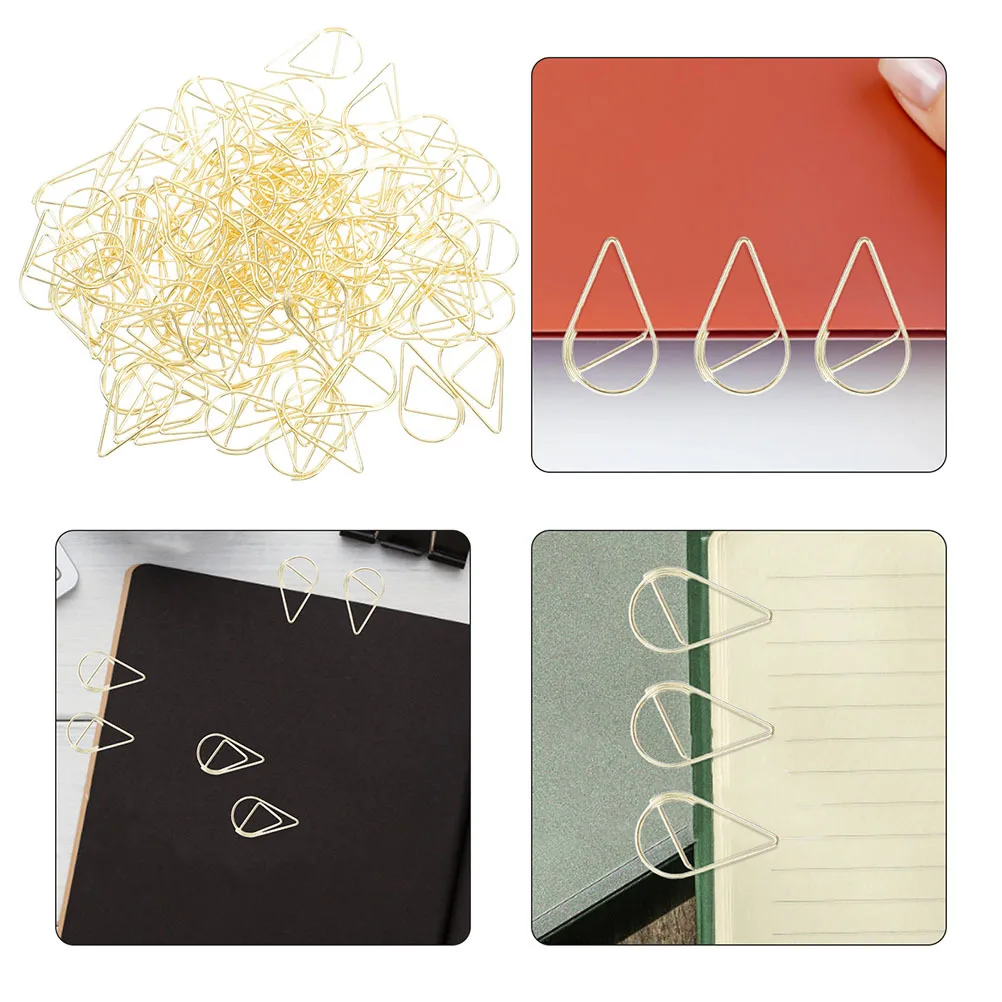 200Pcs Waterdrop Paper Clips Gold Metal Teardrop Shaped Small Clips for Documents Notes Office School Home Use Bulk Creative