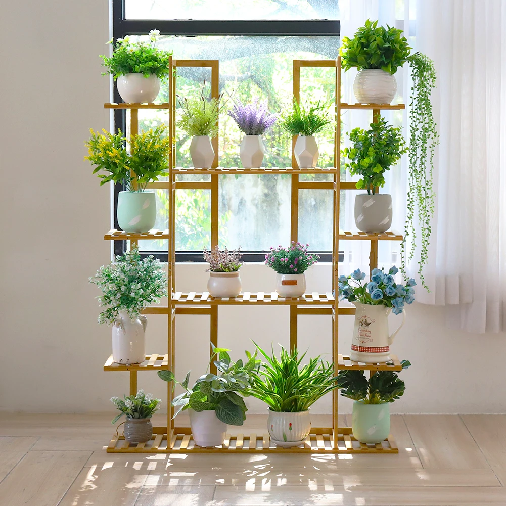 

9 Tier Bamboo 17 Potted Plant Stand Rack Multiple Flowerpot Holder Shelf Indoor Outdoor Planter Display Shelving Unit for Patio