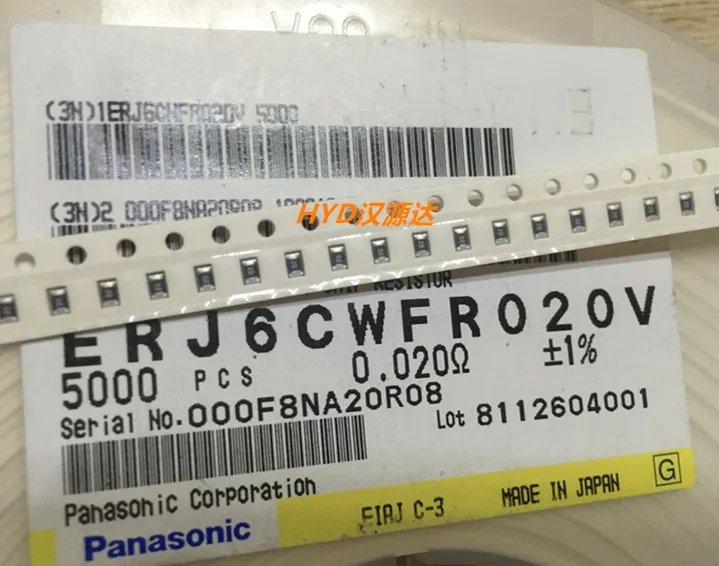 

100pcs/lot ERJ6CWFR020V 0805 R020 0.02R 1% 0.5W chips Electronic new