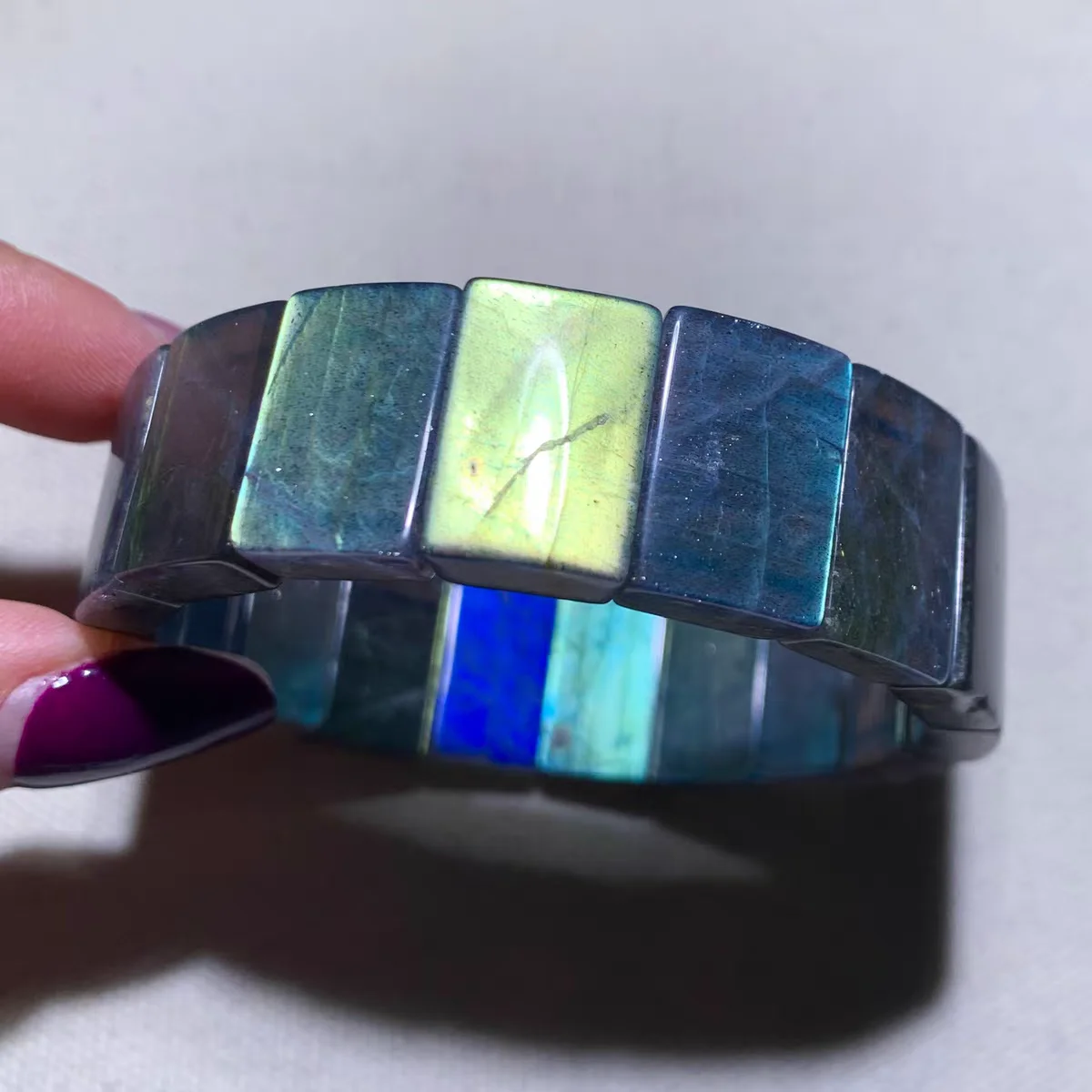 

Natural Blue Labradorite Rectangle Beads Bracelet Flash Women Men Purple Labradorite Rectangle Beads AAAAAA