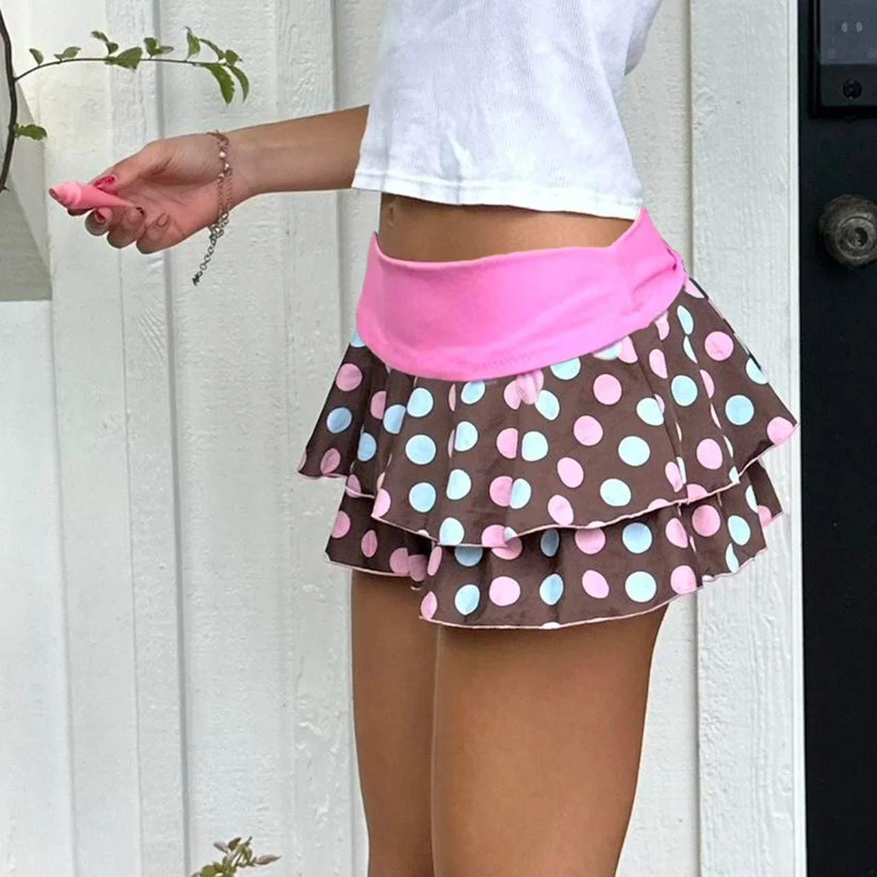 Minigonne con stampa a pois chic stile preppy Harajuku Pantaloni coreani carini per le donne Minigonne a strati a vita bassa alla moda Kawaii