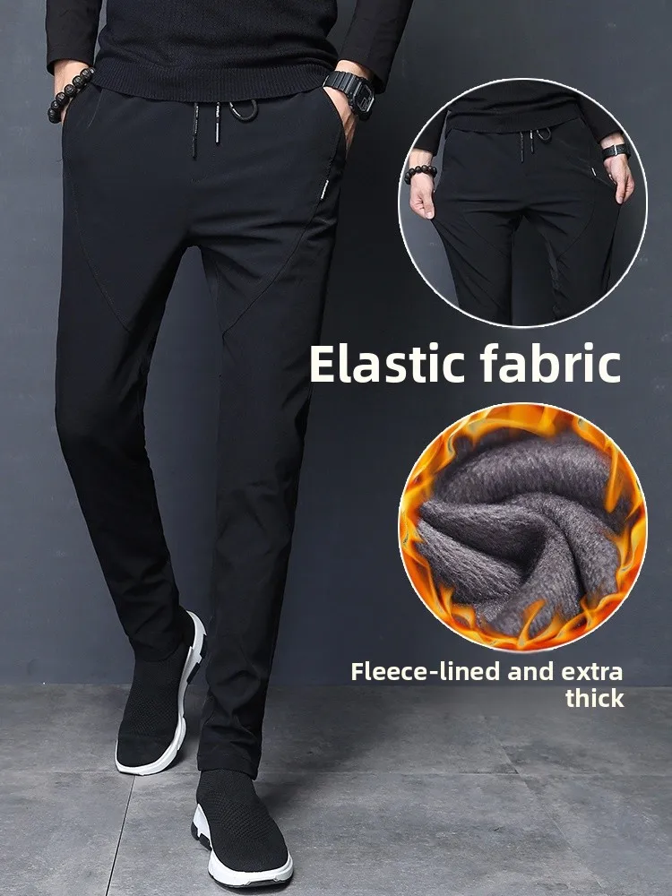 

Утепленные флисовые брюки для мужчин на осень-зиму, повседневные, в корейском стиле, модные, универсальные, спортивные, хлопковые, для молодежи