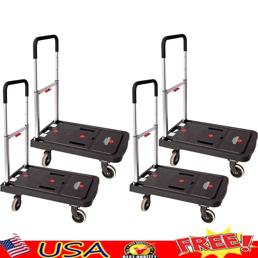 

4 Pack Collapsible Dolly Cart Trolley with Telescoping Handle 300lbs Capacity Rubber Wheels 360 Degree Rotation Easy Transport