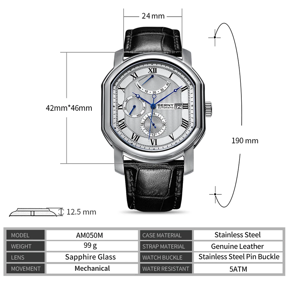 Miyota-Reloj de pulsera automático para hombre, accesorio masculino resistente al agua con mecanismo automático de bobinado automático de zafiro, de