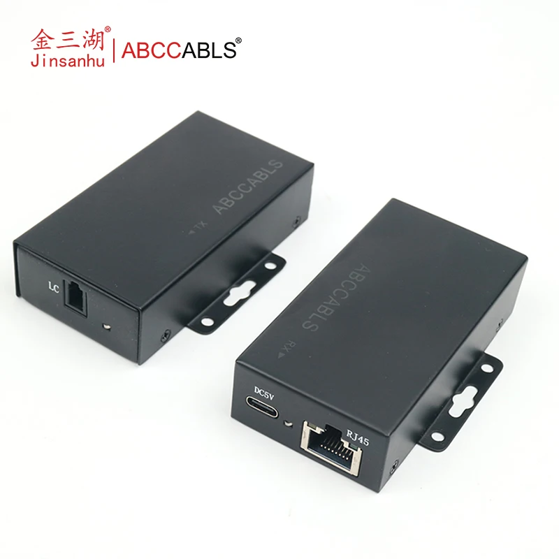 ABCCABLS MEDIA-CONV-GIG-LC 10/100/1000M Gigabit Fiber Media Converter LC Single Mode RJ45 Ethernet Transceiver Kit DC 5V Type-C