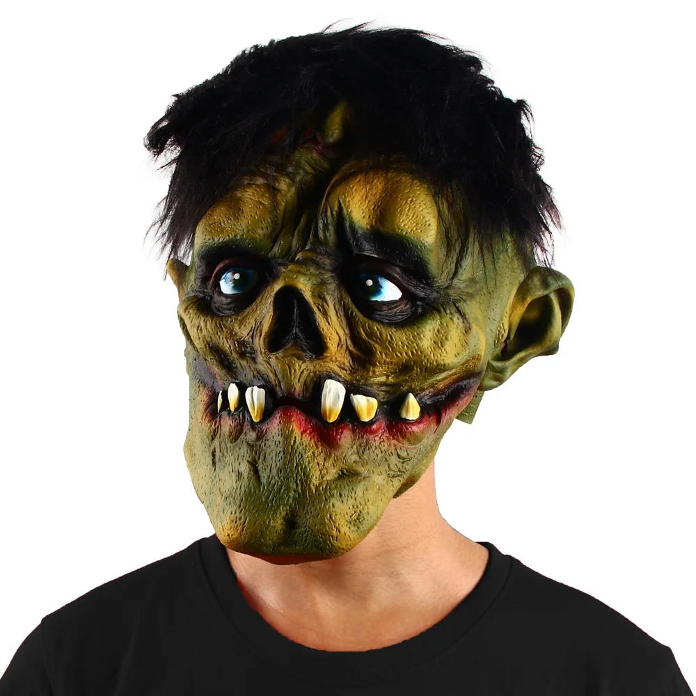 Creepy Buck Teeth Green Face Monster Headgear Easter Latex Ghost Mask Haunted House Halloween Cosplay Creepy Headgear