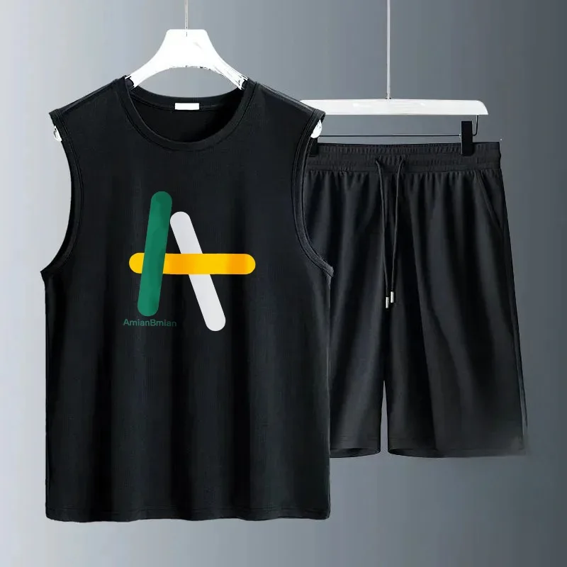 

2026 Summer Men's Sets Casual Breathable 2 Piece T-shirt+Shorts Suit Men Tracksuit Loose Vest Jogging Sleeveless Tank top Set