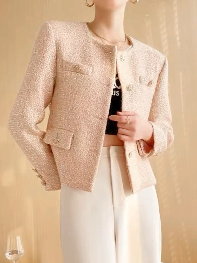 

Women High-end Sequins Slim Woolen Coat Korean Fashion Outwear Jaqueta Feminina High Quality Luxury Small Fragrance Tweed Jacket