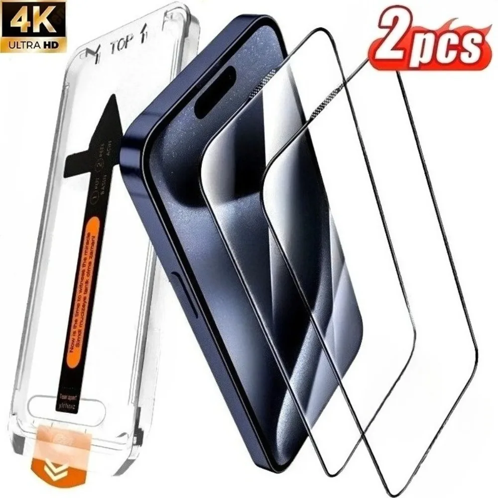 

2Pcs Ultra HD Tempered Glass for iPhone 17 16 15 14 Pro Max 15 16 Plus 16e 17 Air 13 12 11 Pro XR XS Max Easy Installation Glass