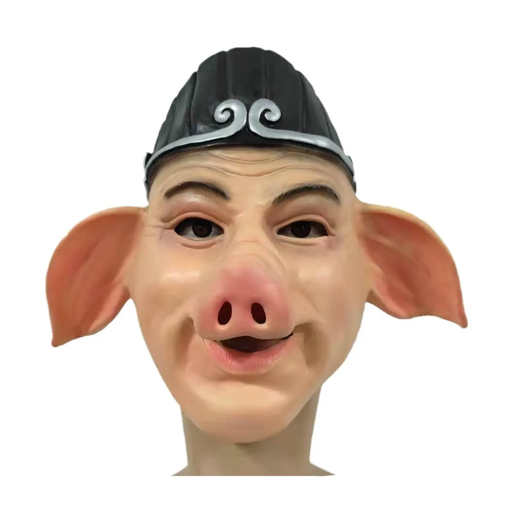Realistische Schweinchen-Maske aus Latex mit Hut für Erwachsene, Cosplay-Kostüm, Halloween-Party, Faschingskostüm, Performance-Requisite – Detail 5