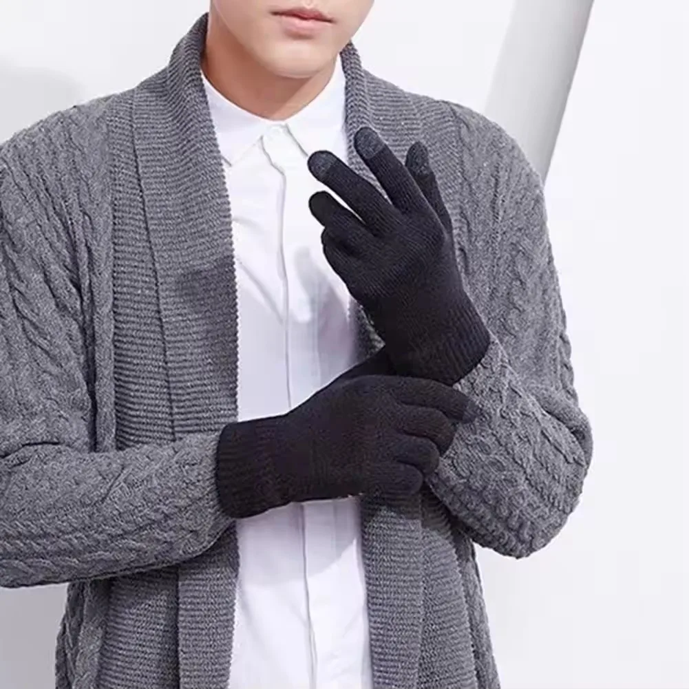 

2025 зимние толстые теплые вязаные перчатки для мужчин и женщин, противоскользящие перчатки с сенсорным экраном, моющиеся лыжные перчатки с полным пальцем