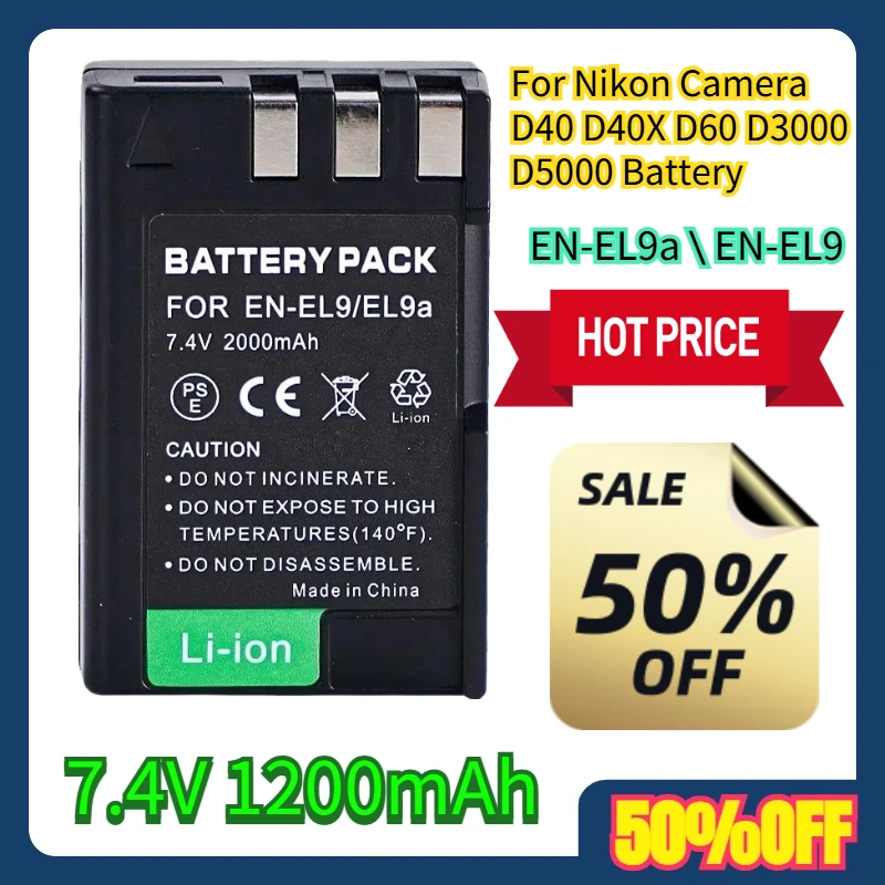 

For Nikon Camera D40 D40X D60 D3000 D5000 E N-EL9a \ EN-EL9 Battery 7.4V 1200mAh