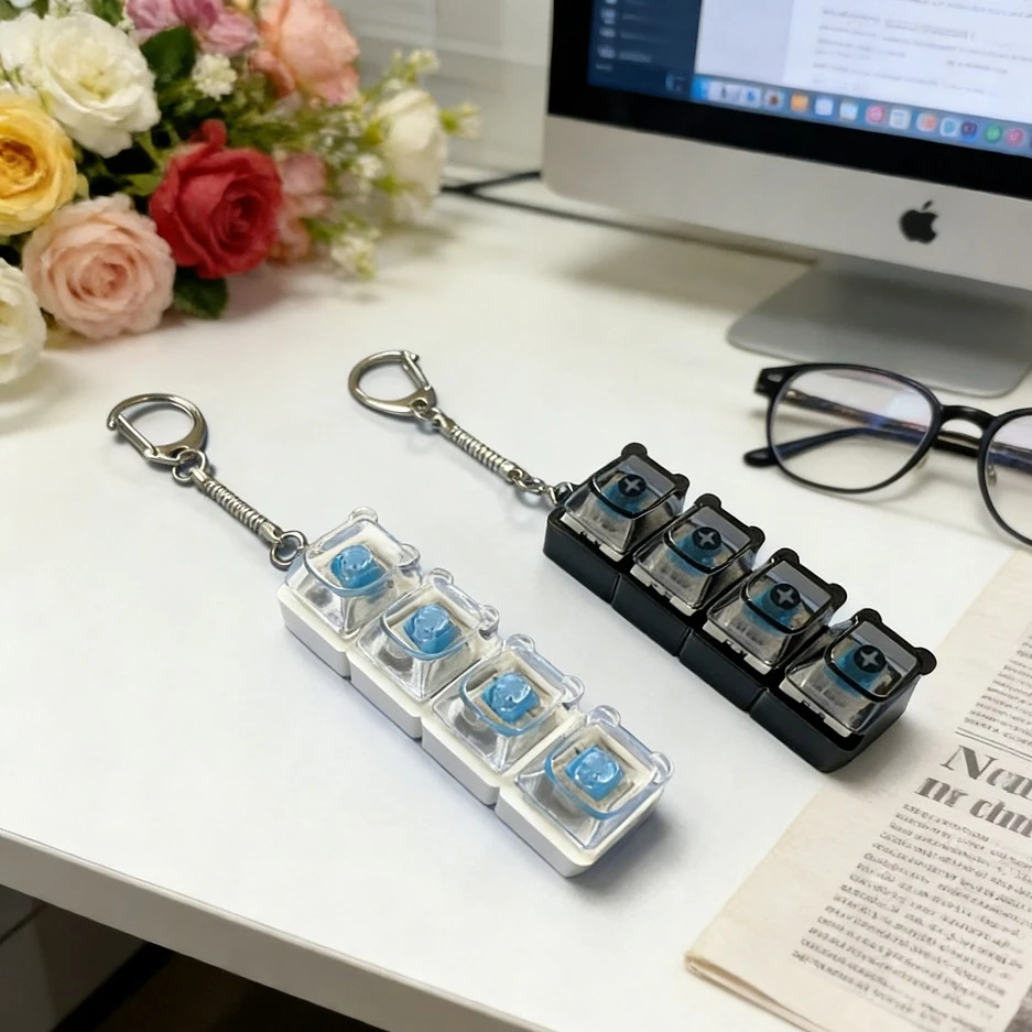 

2Pcs Keys Mechanical Keyboard Keychain Finger Button Anti Stress Keycap for Office Home Adults Kid Decompression Clicker Gadget