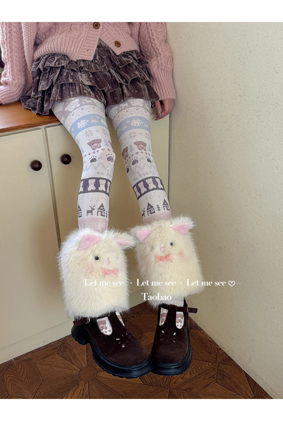 스위트 걸 Y2K 서브컬쳐 일본 스타일 플러시 3D 만화 레그 워머 두꺼운 양말 로리타 달콤하고 귀여운 미드 카프 양말