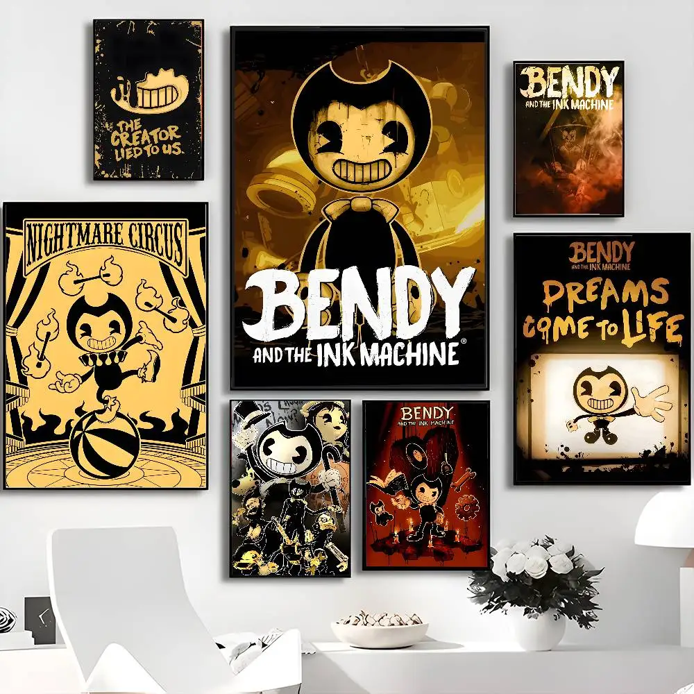 1pc Game Bendy And The Ink Machine Classic Vintage Posters Whitepaper Prints Posters Artwork Kawaii Room Decor