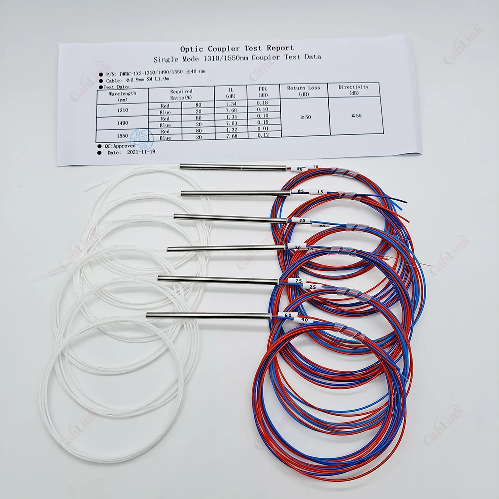 Couremplaçant de fibre optique asymétrique, séparateur FBT, sans connecteurs, différents types, 1x2, 10/90mm, 20/80mm, 30/70mm, 40/60mm, 2/98mm, 10 pièces