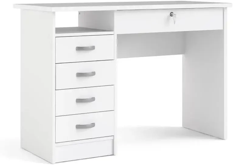 Walden Desk with 5 Drawers, White, office furniture , desks , office table