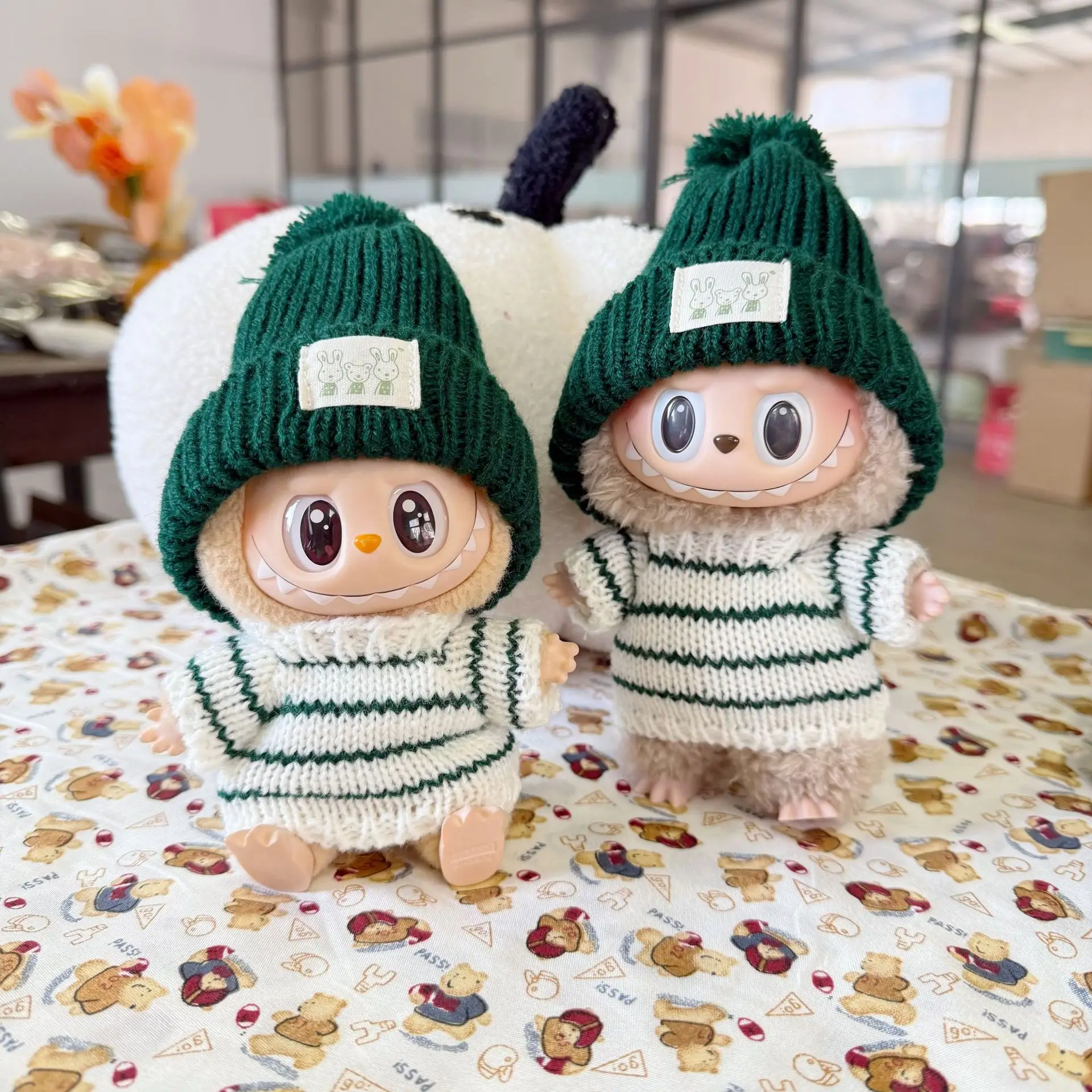 

Suitable For 15-17cm Labubu Doll Clothes Party Clothes Children's Clothes Dark Green Sweaters Hats Sets of Clothing