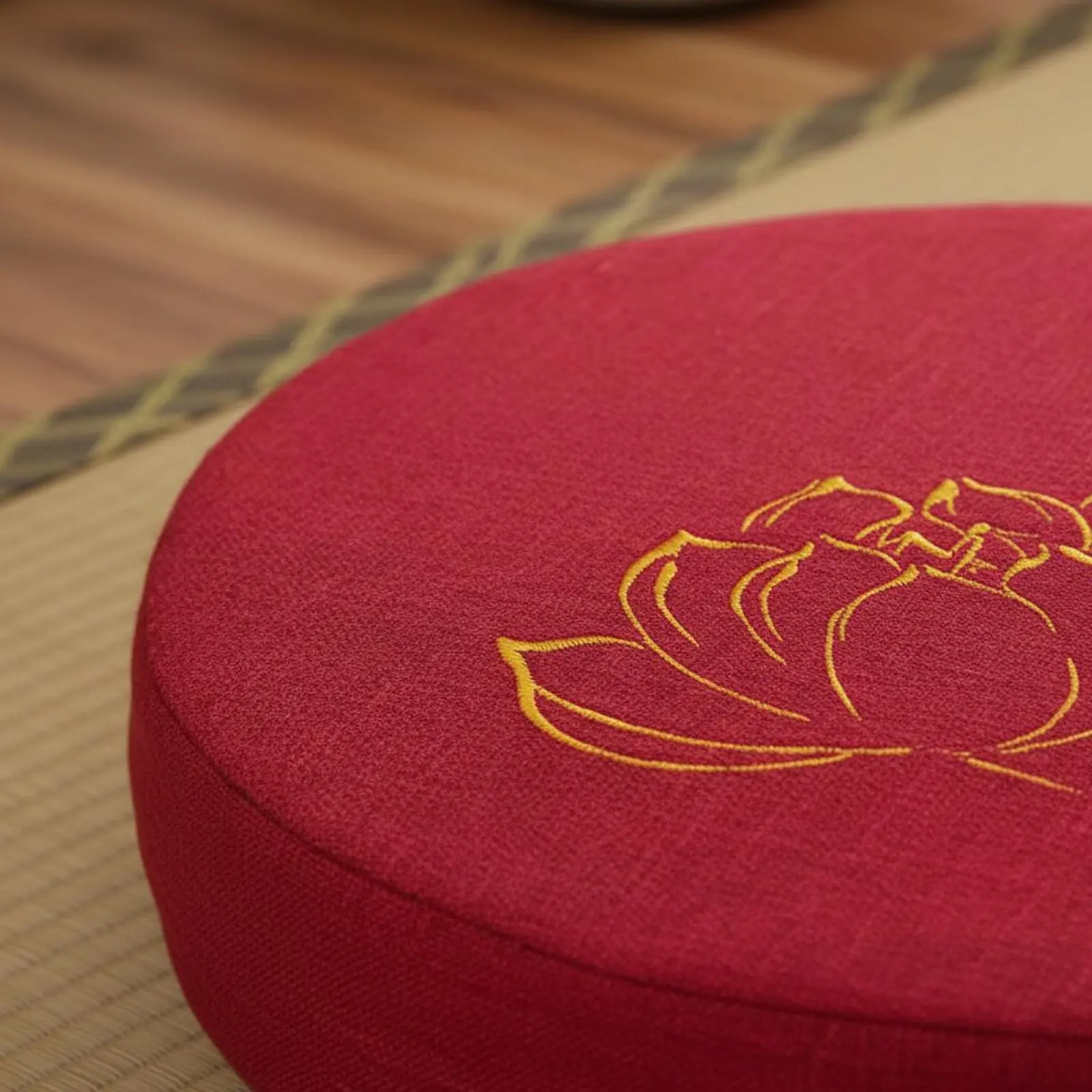 

Embroidered Lotus Seat Pad Soft & Comfortable Round Zafu Pillow Wellness Accessory Handmade Home Seating for Meditators, Prayer