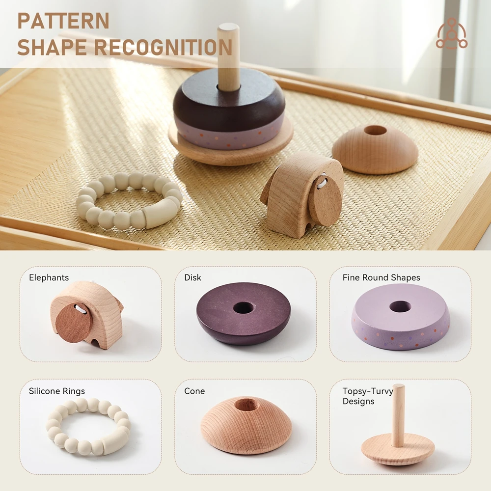 Baby Montessori Wooden Animal Blocks Educational Toys Elephant Bell Teething Toy Senses Grasp Balance Brain Game Newborn Gifts