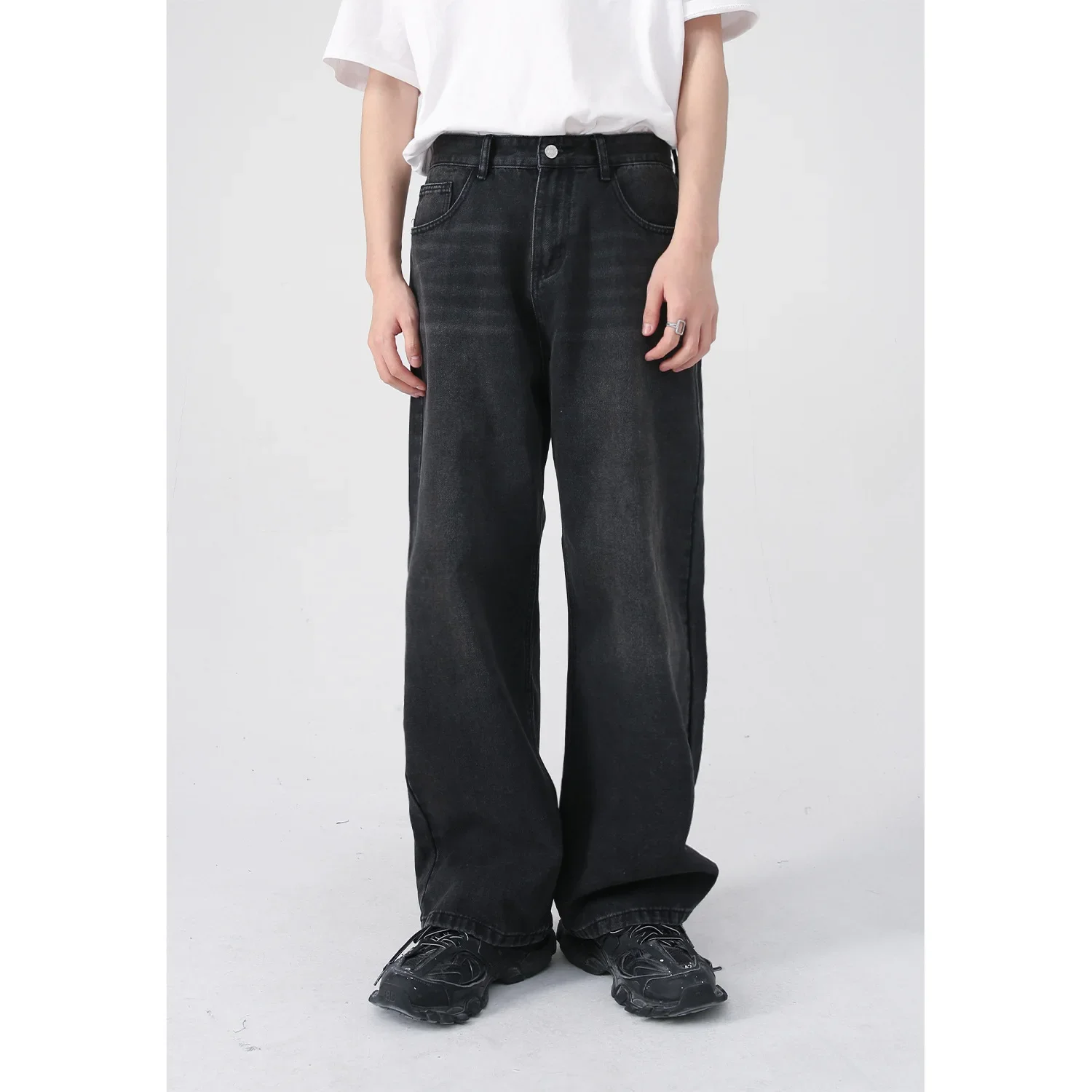 

Pop Four Seasons Men's Solid Multi Color Wide Leg Daily Loose Jeans Pants Casula Trendy Vintage Denim Trousers Male Men's Street