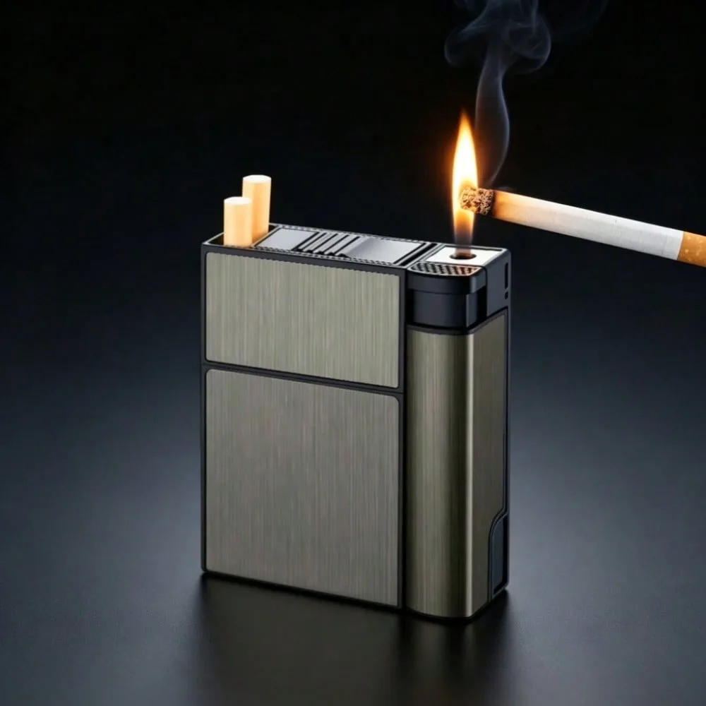 20PCS Capacity Metal Cigarette Box Case for 84mm Size with Lighter Case, Creative Cigarette Holder Anti Pressure Moisture-proof image 3