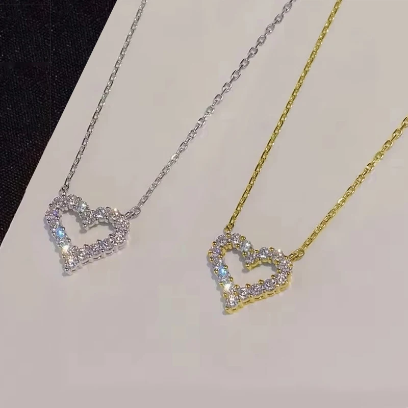 Rrjzz Heart-shaped D Color Moissanite Pendant Necklace GRA 14K Gold Plated Round Cut Lab Imitation Diamond Necklace for Women