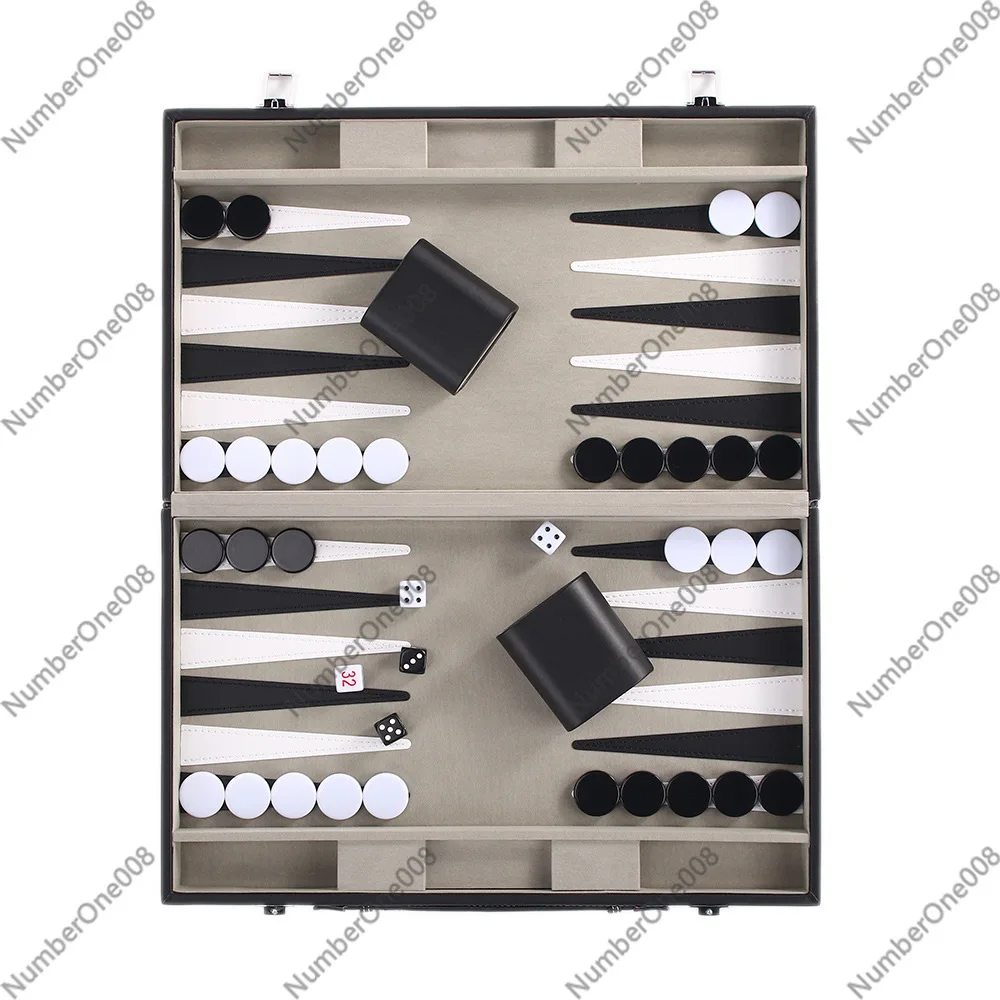Portable Backgammon Set PU Leather Travel Board Game with Dice Cup for Family