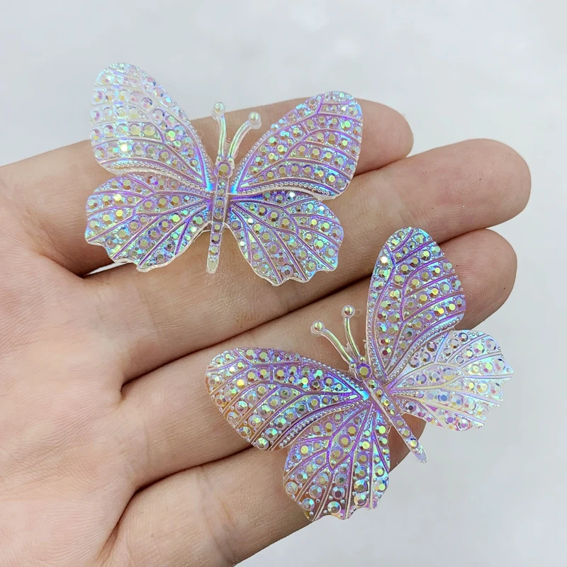 8pcs 32X43mm shiny white AB butterfly flat back jewelry wedding Decal craft Crystal Butterfly Aboriginal Earrings accessories