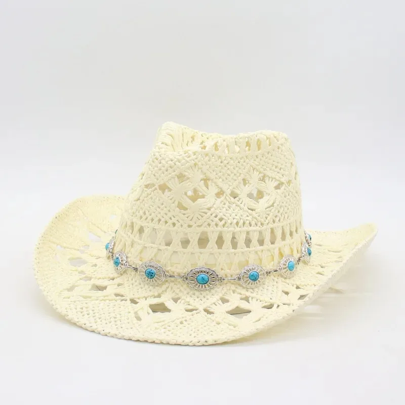 Vintage Sommer Strand Bohemian Strohhut mit Muscheln für Damen und Herren, Western Cowboyhüte mit Holzperlen, Ausgehöhlter Sonnenhut, Urlaubsmütze – Detail 23