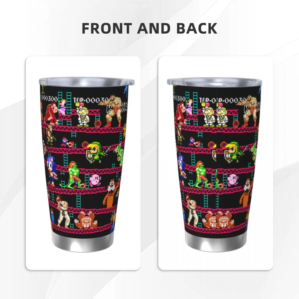 Arcade Game Collage Insulated Tumbler with Lid FC Console Game Vacuum Coffee Mugs Outdoor Travel Car Bottle Cup, 20oz