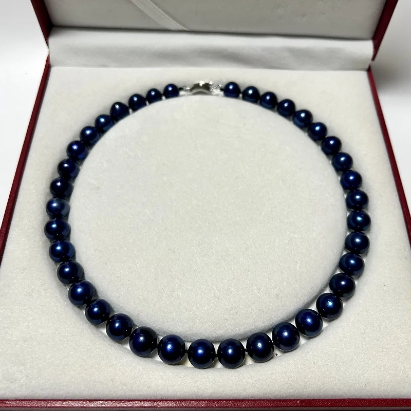 

New Natural Black Blue Pearl Jewelry Necklace, 17“11-12mm Pearl Necklace,Fashion Jewelry Gifts Pendants 925 Sterling Silver