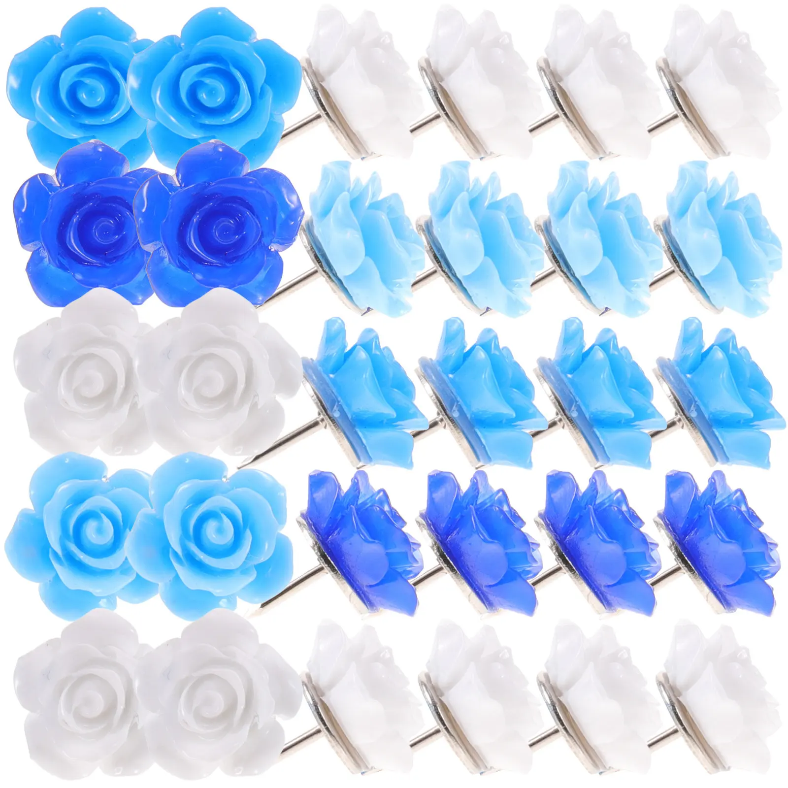 30Pcs Colorful Flower Push Pins Exquisite Workmanship Resin Iron Thumbtacks for Art Projects Map Marking Office Organization