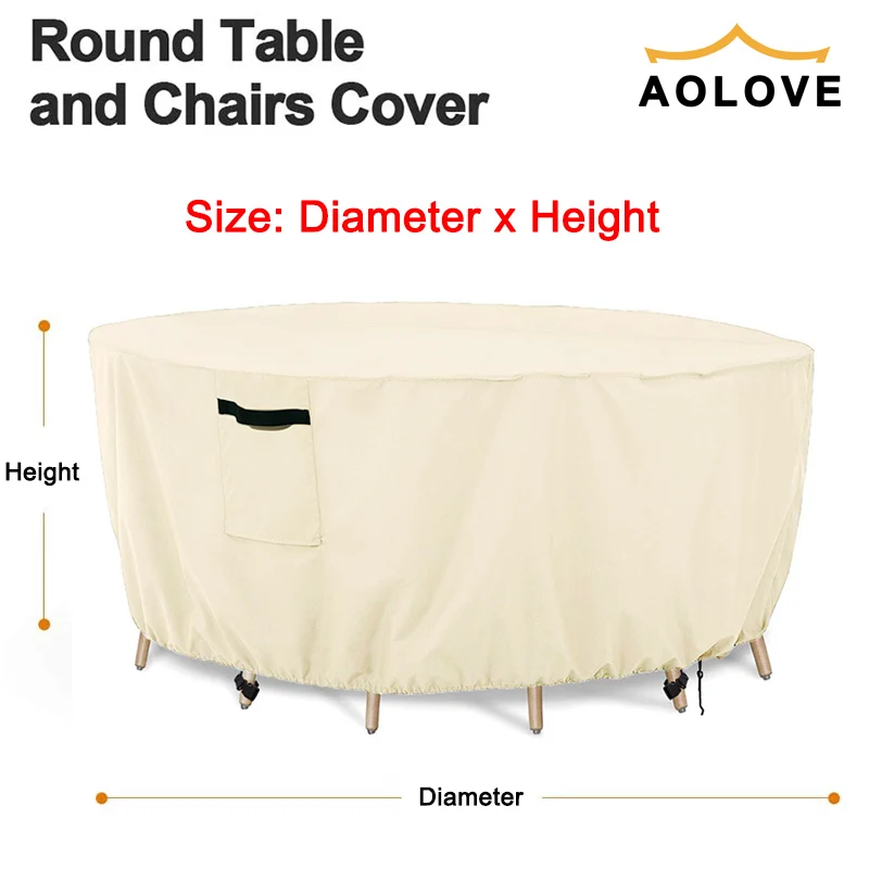 Housse de protection pour meubles de jardin, pour Table ronde, Patio, extérieur, en osier, Oxford 420D, imperméable, contre la poussière, la neige