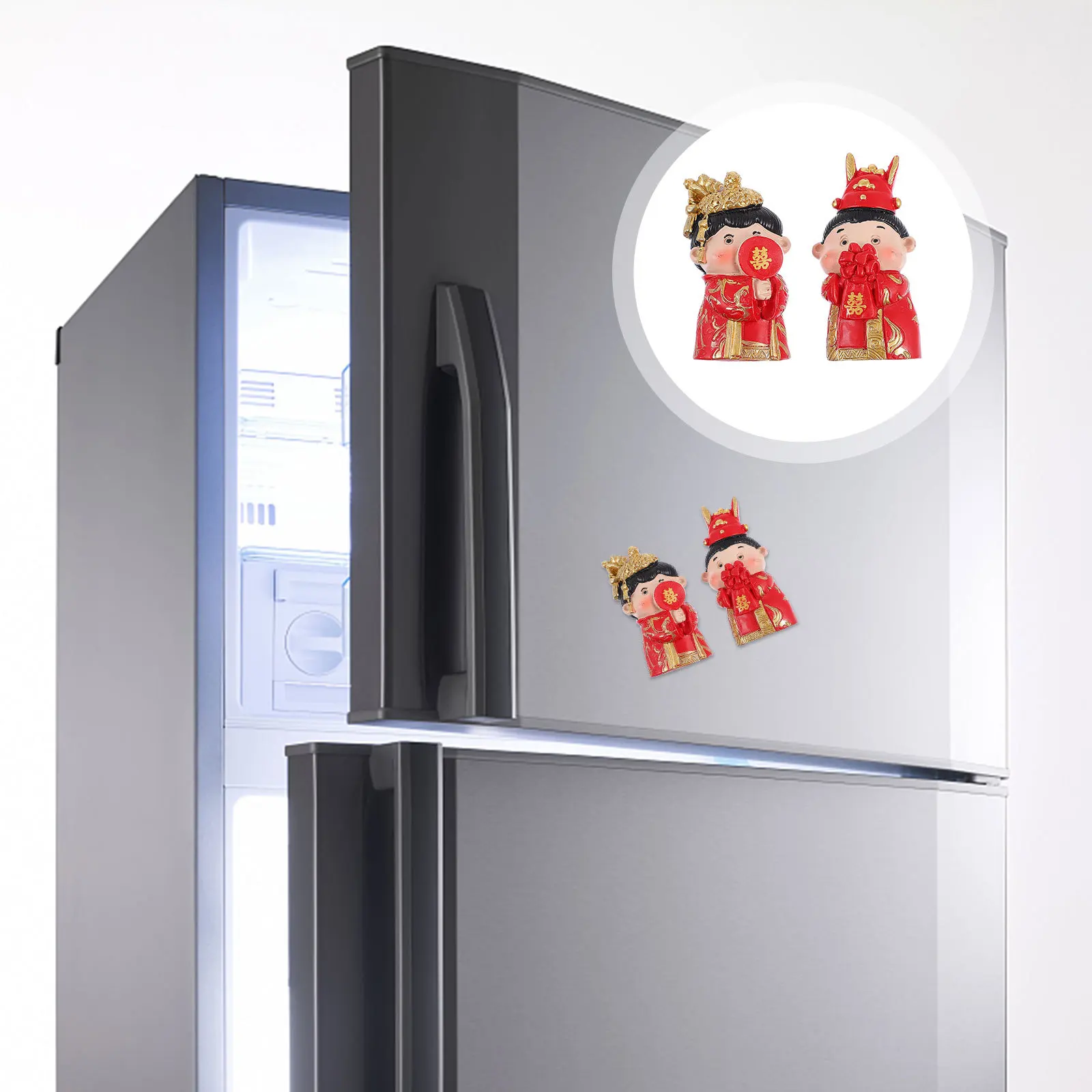 

2Pcs Chinese Wedding Couple Fridge Magnets Resin Romantic Traditional Wedding Decor Home Decoration for Refrigerator
