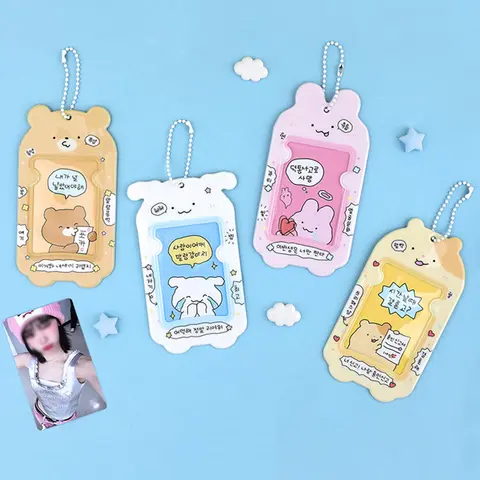 1Pcs 귀여운 Photocard 홀더 키 체인, 사진 프레임 ID 배지 홀더 PVC 만화 동물 사진 카드 홀더
