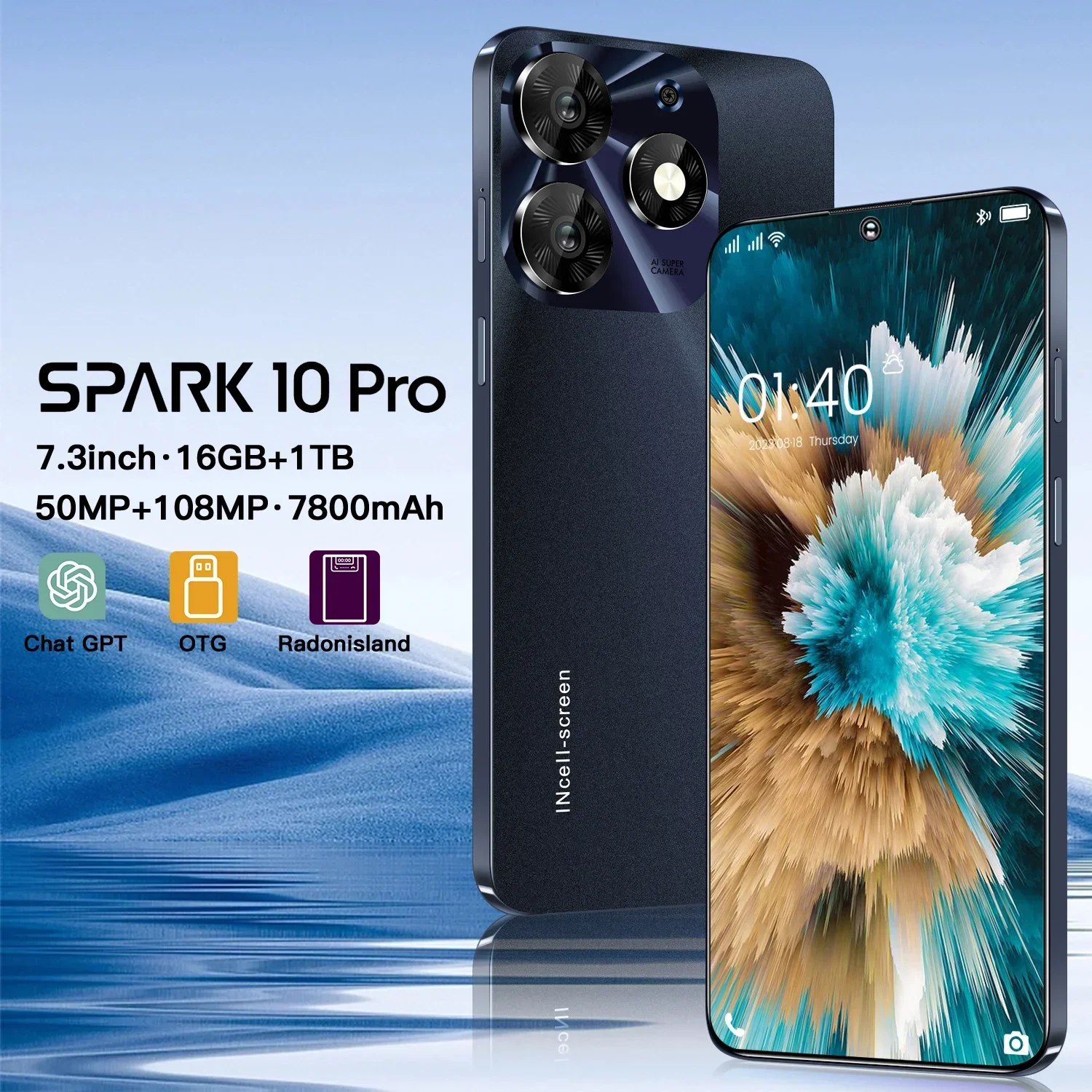 

Spark 10 Pro Smartphone 5G Android 7.3-inch 16GB+1TB Cellphones Dual SIM 7800mAh HD Original Mobile Phones Global Version