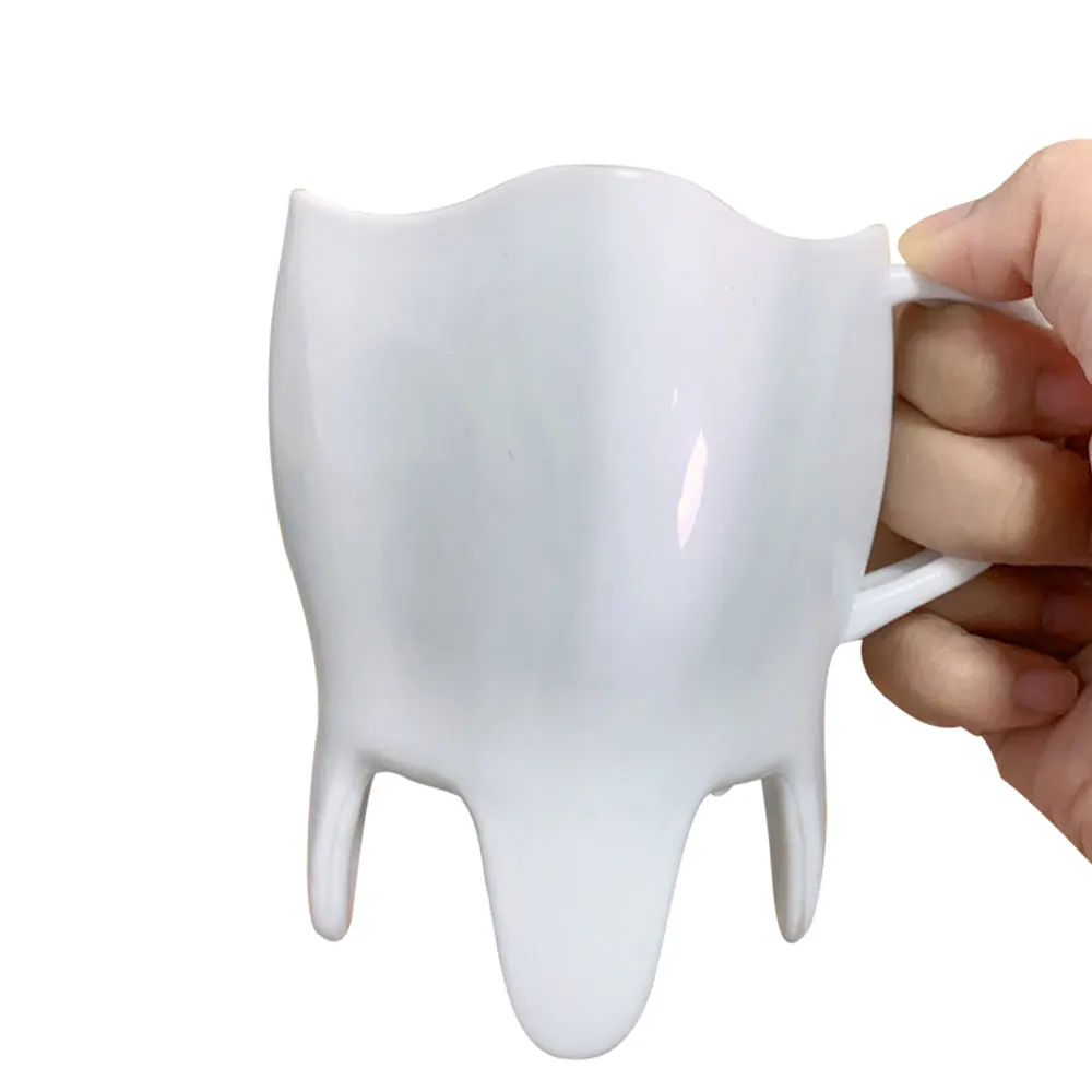 Portable Cute Dental Tooth Shaped Creative Plastic Cup Coffee Milk Mug With Handle Dentist Dentistry Clinic Gifts Water Cups