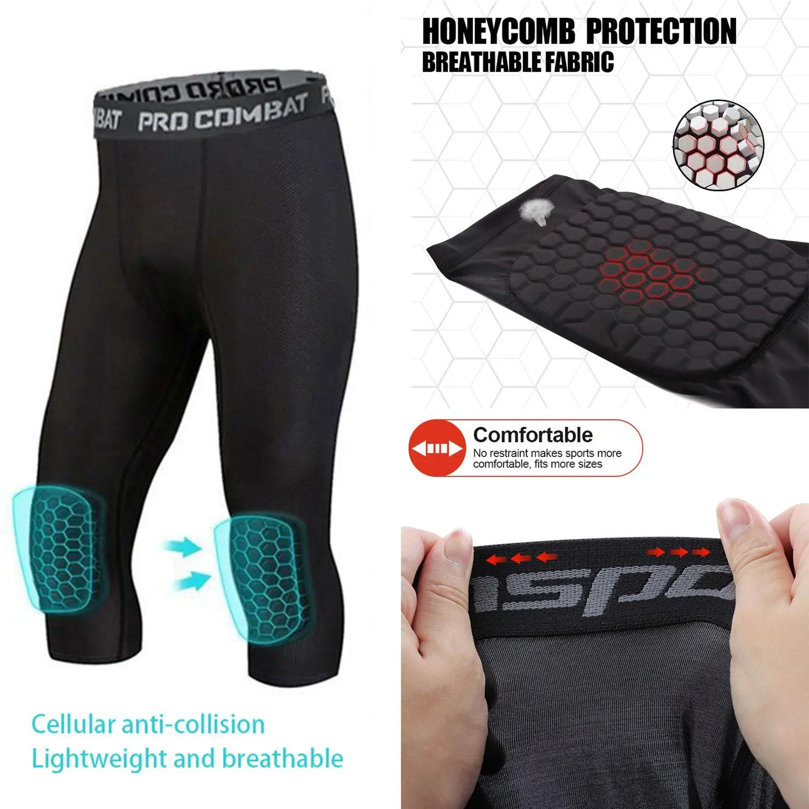 Safety Anti-Collision Pants Men's Basketball Training Tights Leggings With Knee Pads Protector Sports Compression Trousers