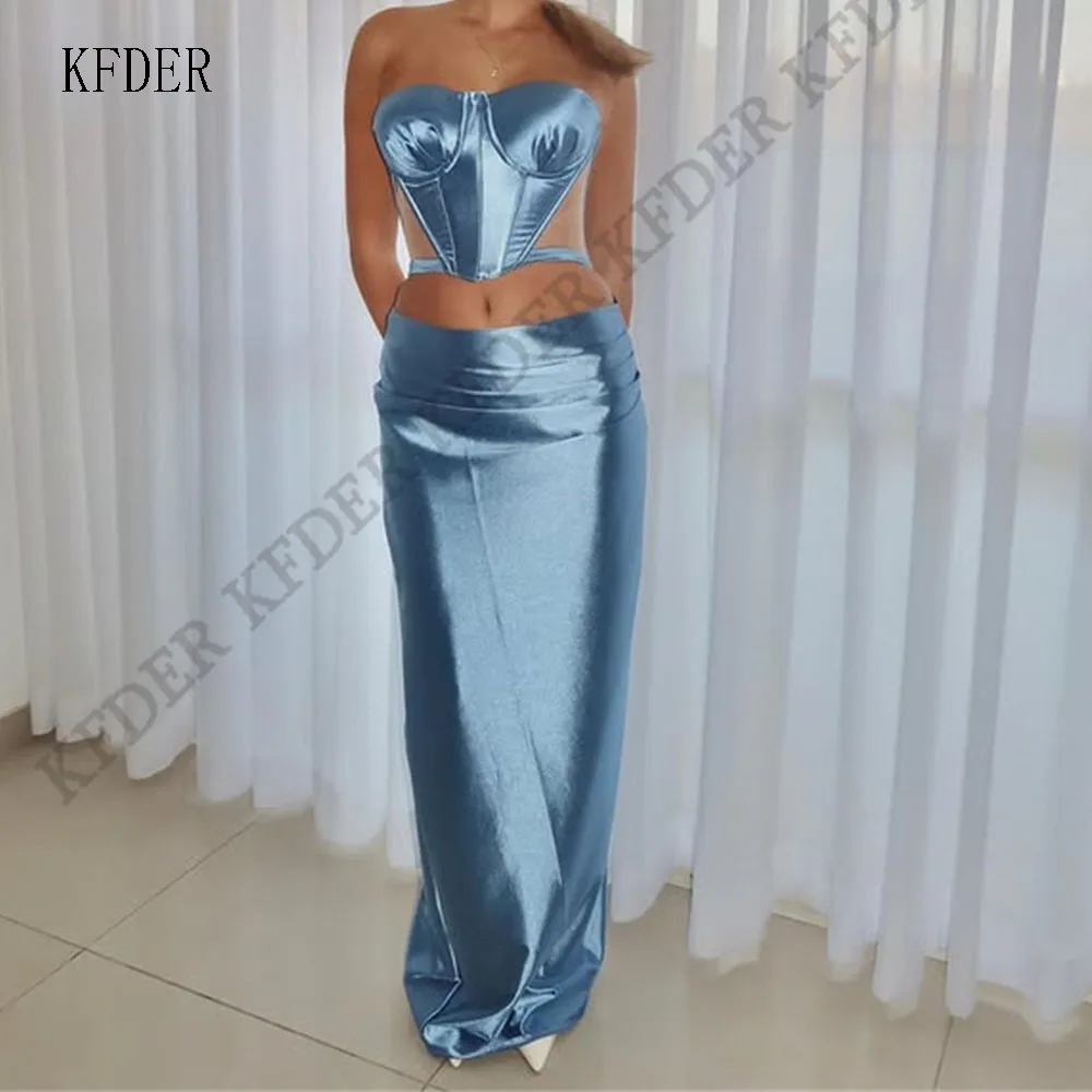 Elegant Sky Blue Satin Sweetheart Formal Evening Gown Dress Pleat Straight Floor-Length Birthday Party Prom Gowns Customzied