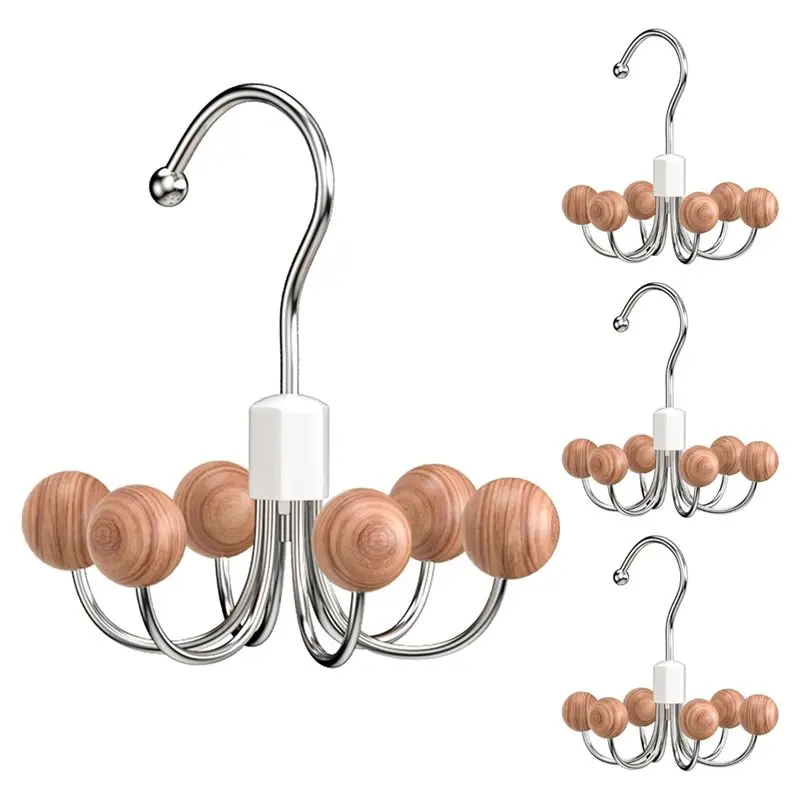 TFORU-Closet Organizer 4-Pack 360° Swivel Hoodie Hangers With 6 Wood Balls For Bra, Scarf, Belt, Purse& Accessories Storage Scar